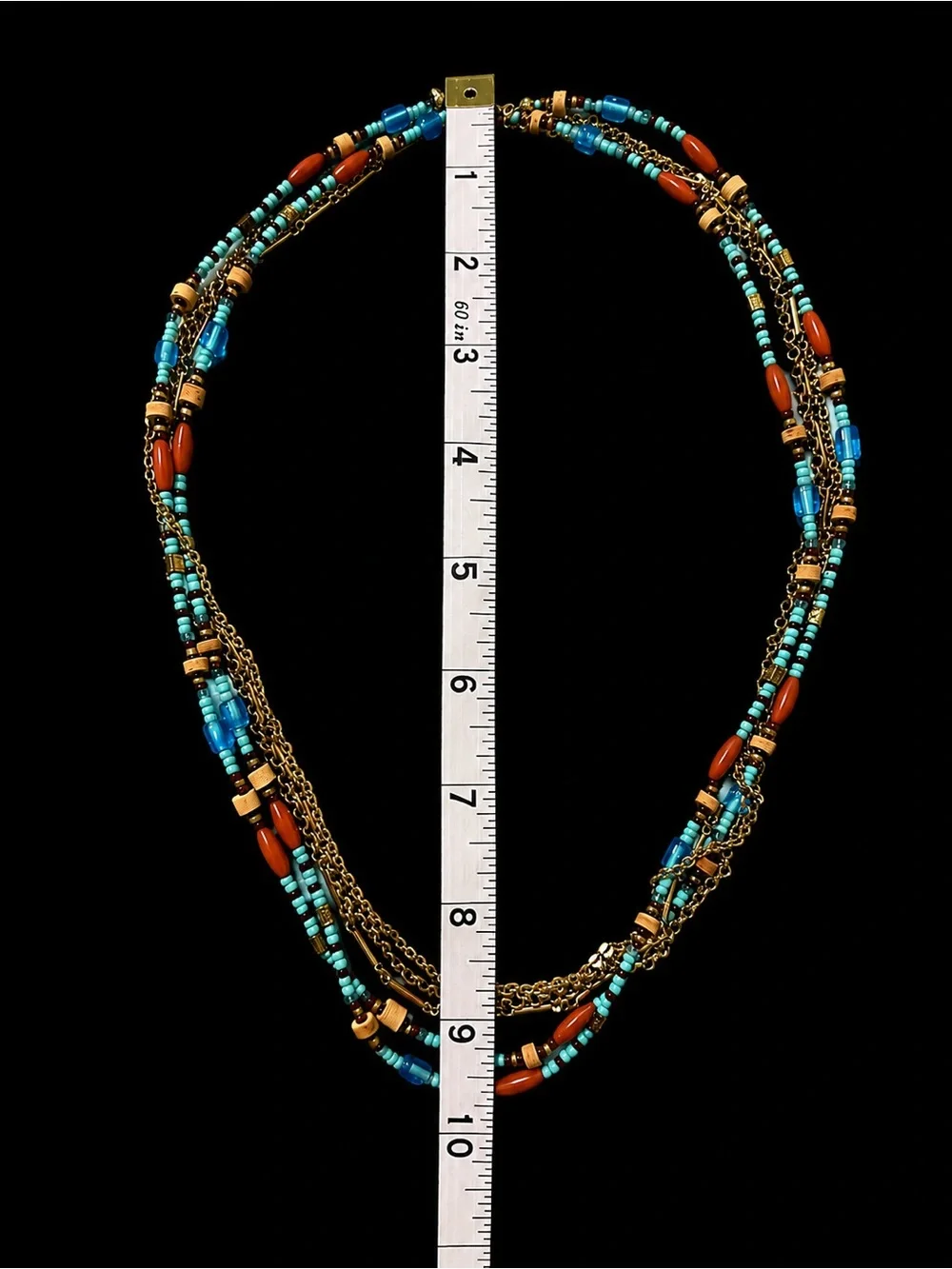 Turquoise & Coral Multi-Strand Beaded Necklace with Gold Accents 💛🩵🧡💫